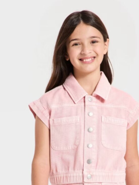 Cat & Jack Other - Cat & Jack Peach Pink Sleeveless Denim Top Girls' S (6/7)